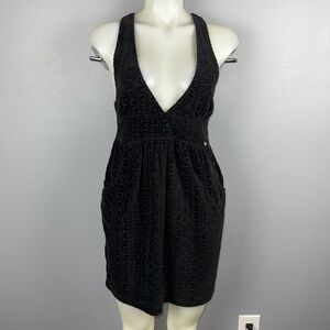 Juicy Couture Black Velour Swimsuit Cover Dress Women’s Medium With Pockets Y2K